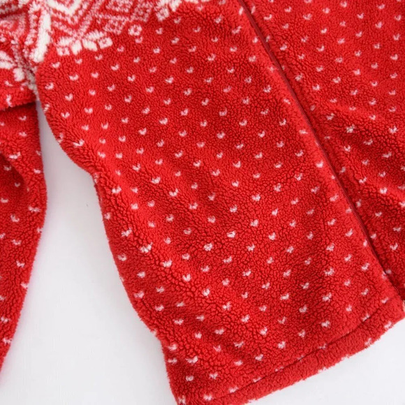 Vintage Norther Reflections Red & Cream Winter Design Fleece Zip Up Sweater Med - Picture 8 of 13
